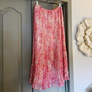 Pink Pleated Maxi Skirt | Sheer Layering | Boho Cottagecore Coastal | 12